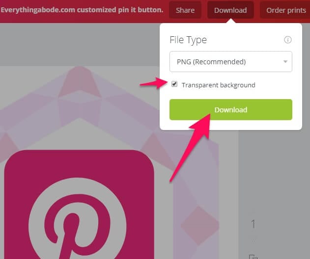 Adding a customized pin it button to your blog www.Everythingabode.com - download a transparent png using canva
