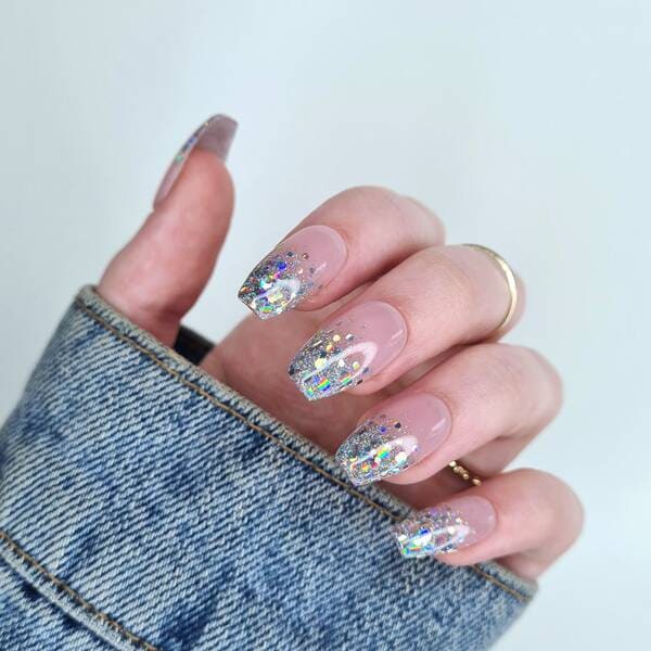 Rainbow glitter tips press-on nails