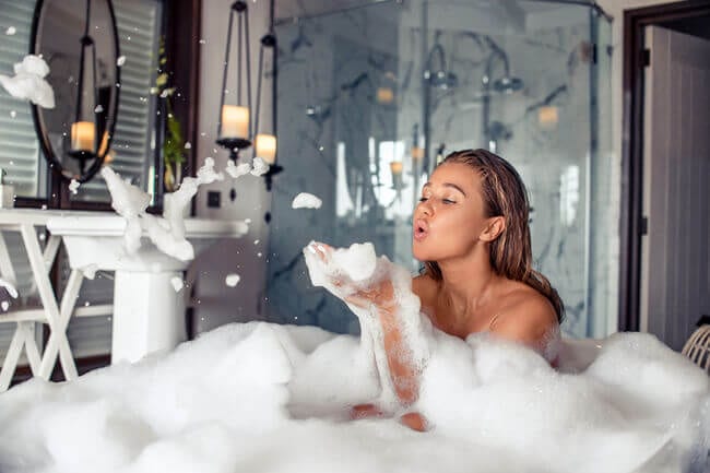 Self care ideas for home -Take a hot bubble bath— Don't forget to complete it with candles and calming music.
