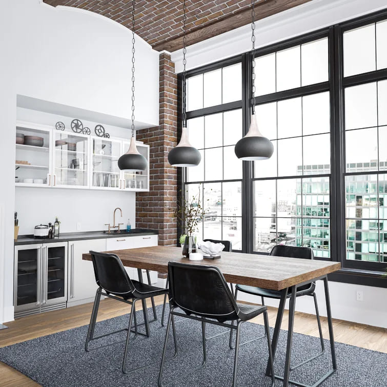 Single Dome Pendant with Wood Accents