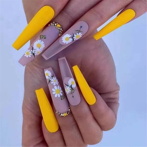 Press on Nails Flower Coffin Long