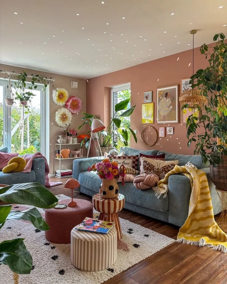 A sofa that actually invites you to sit, living room with loads of pillows and a comfy sofa