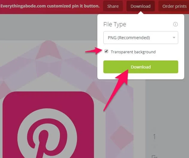 Adding a customized pin it button to your blog www.Everythingabode.com - download a transparent png using canva