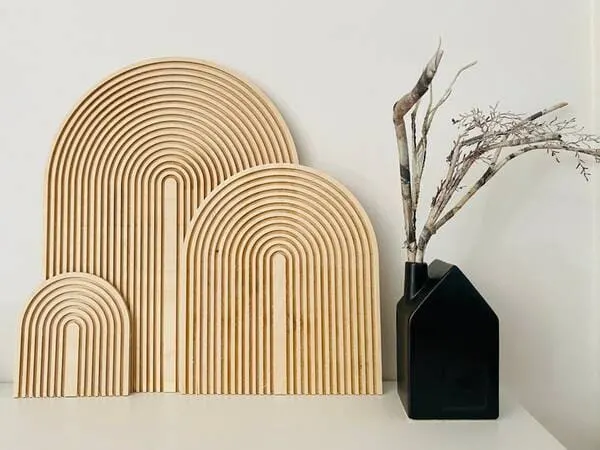 Modern wooden boho rainbow wall decor