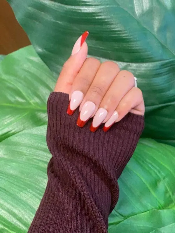 Poshy red Burgundy french manicure tips