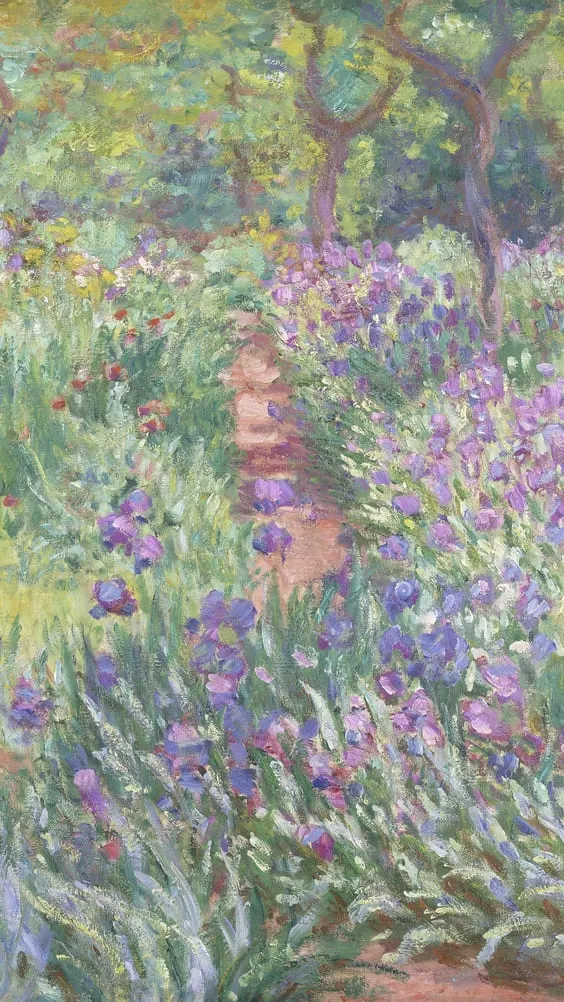 handpainted wallpaper of purple flowers in a field.