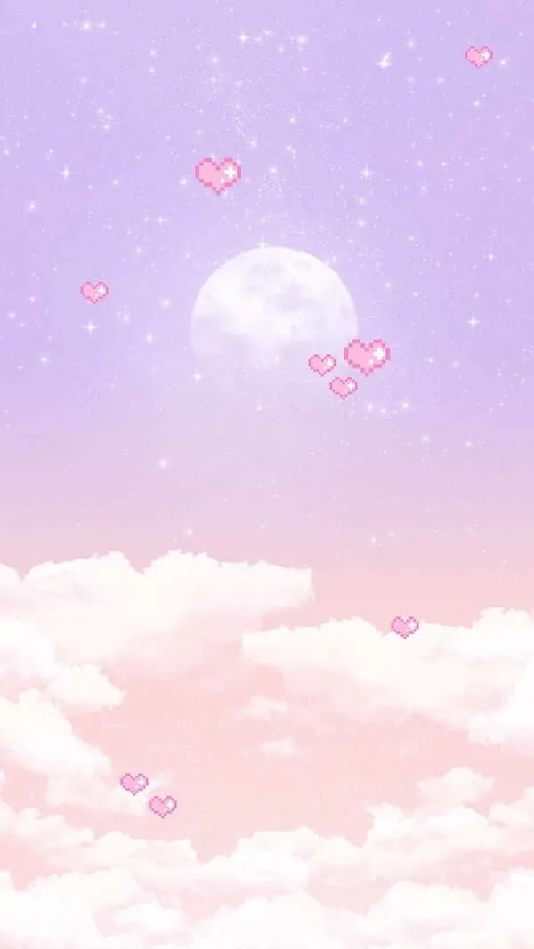 Pink pixilated hearts with a soft pink background
