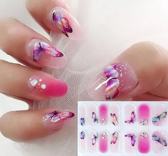 Pink Butterfly Nails
